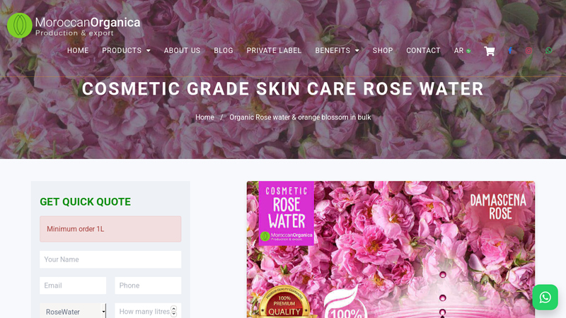 Organic RoseWater,from Morocco 100% Organic and Natural