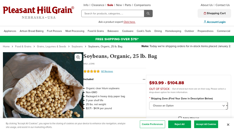 Organic soybeans for sale in bulk 25 lb. bag at PHG