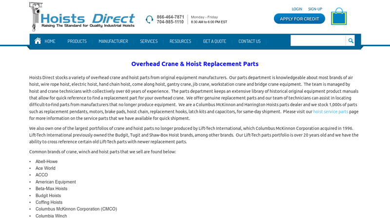 Overhead Crane & Hoist Replacement Parts