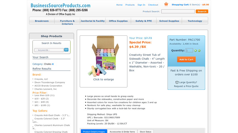 PAC1700 Creativity Street Tub of Sidewalk Chalk