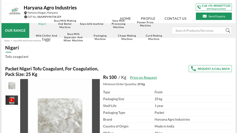 Packet Nigari Tofu Coagulant, For Coagulation, Pack Size