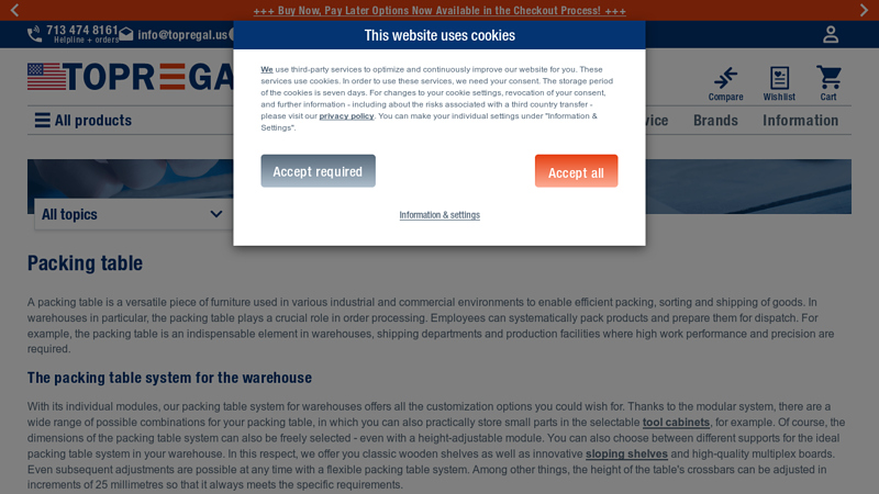 Packing table system with castors for the warehouse