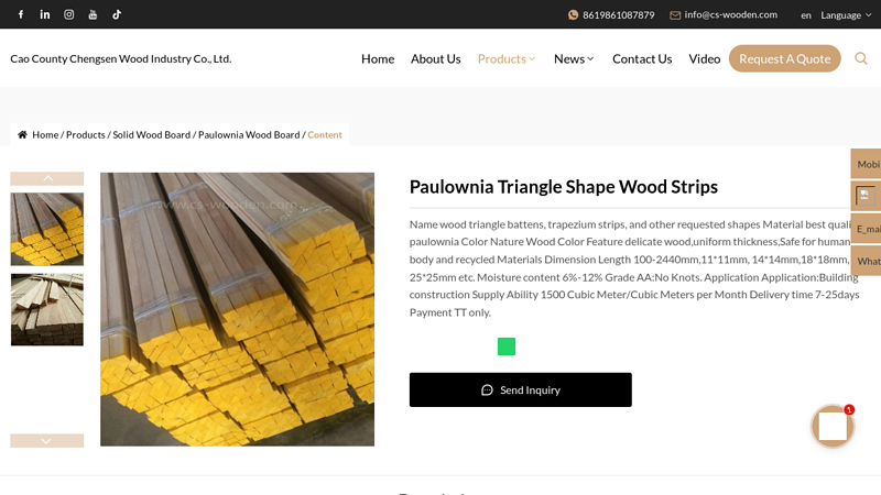 Paulownia Triangle Shape Wood Strips