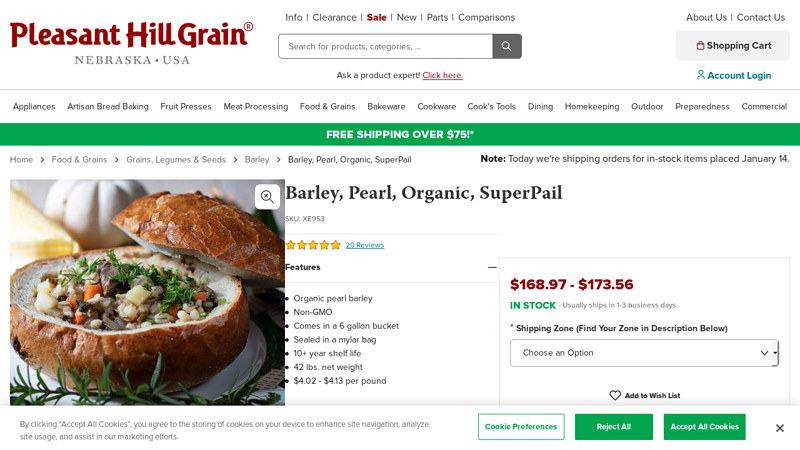 Pearl barley, organic, bulk nitro