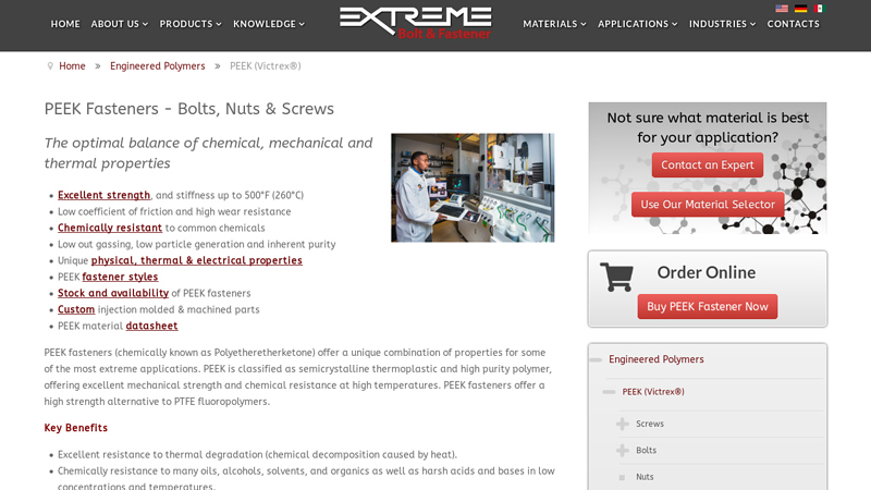 PEEK Fasteners - Bolts, Nuts & Screws