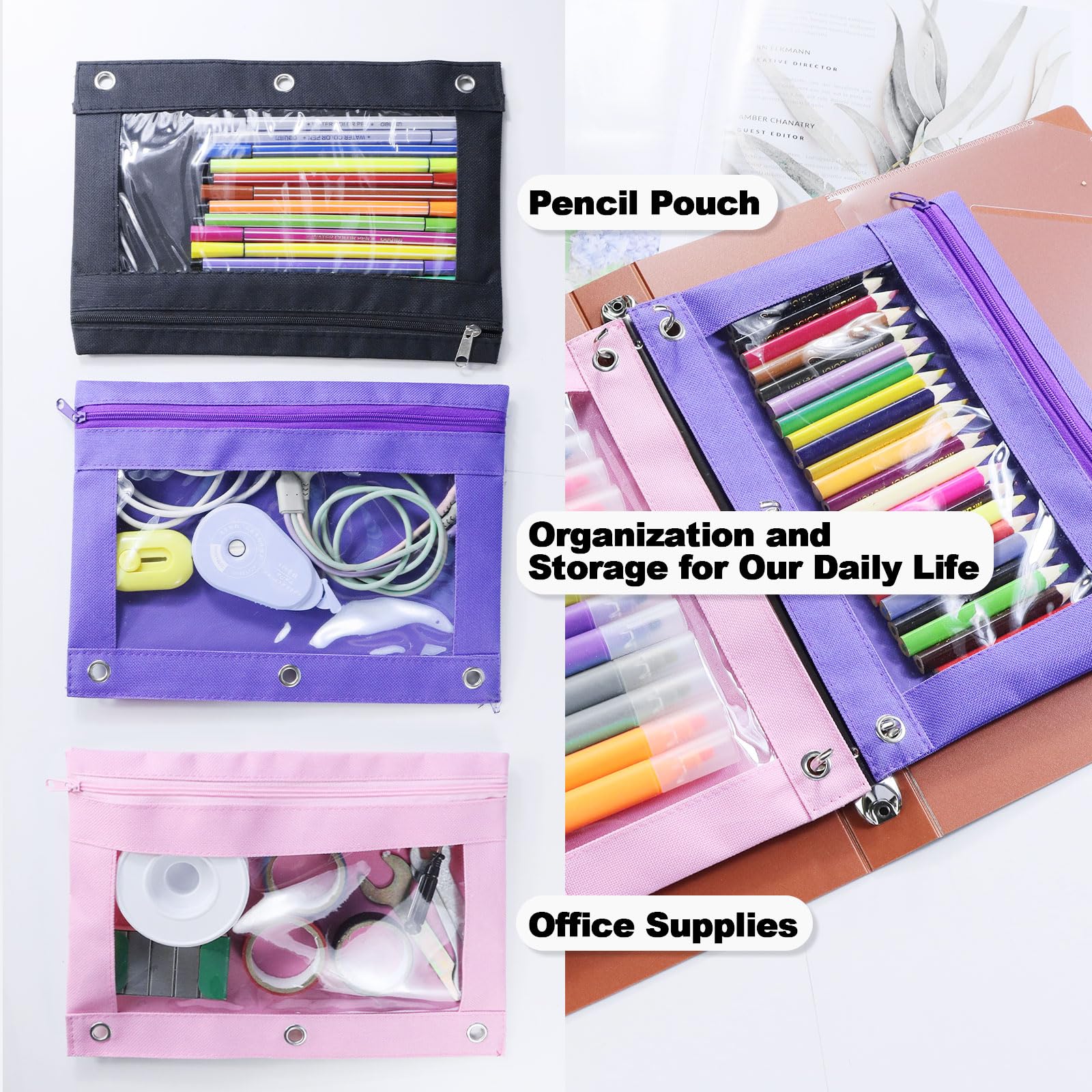 Pencil Pouch Bulk 60 Pcs Clear Pencil Pouches For 3 Ring Binder ...