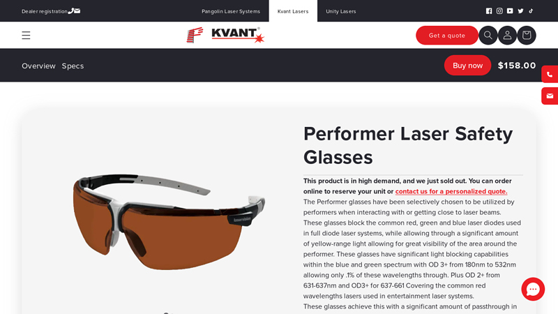 Performer Laser Safety Glasses