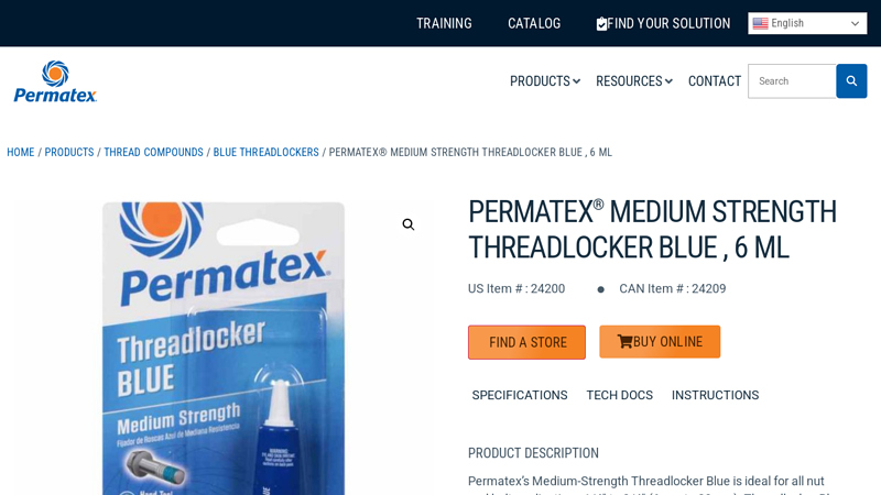 Permatex® Medium Strength Threadlocker Blue , 6 ML