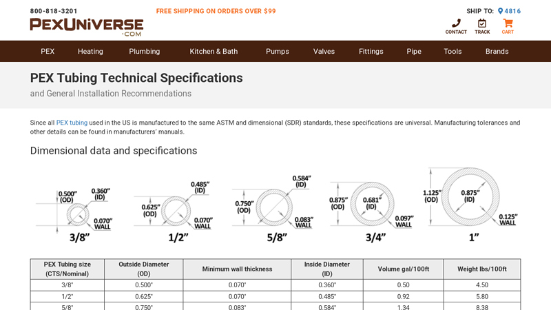 PEX tubing technical specifications and general installation practices