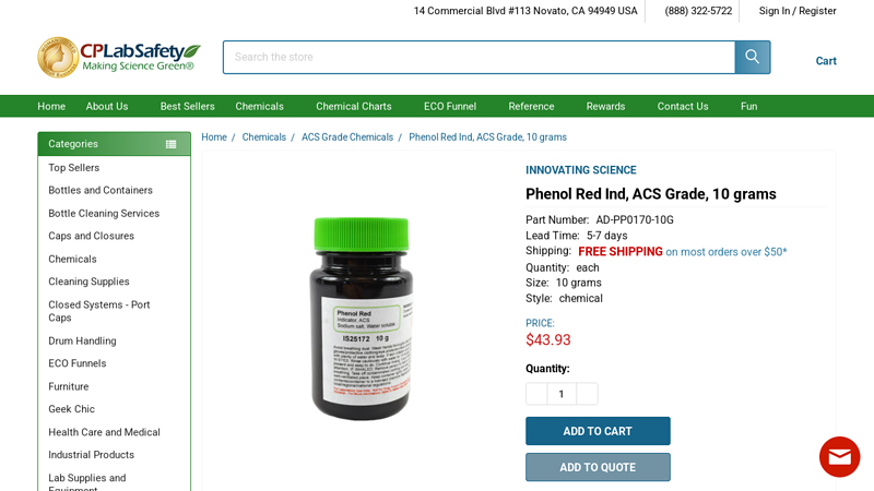 Phenol Red Ind, ACS Grade, 10 Grams