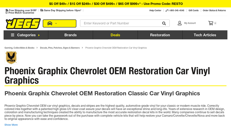 Phoenix Graphix Chevrolet OEM Restoration Car Vinyl Graphics
