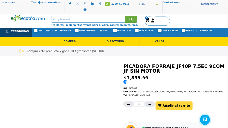 PICADORA DE FORRAJE JF 40P SIN MOTOR