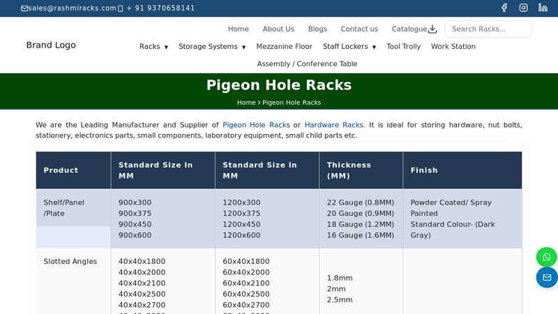 Pigeon Hole Racks