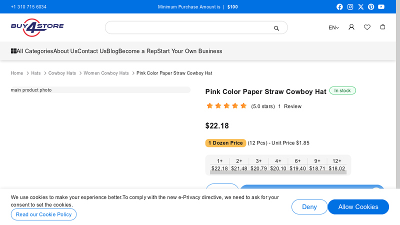 Pink Color Paper Straw Cowboy Hat