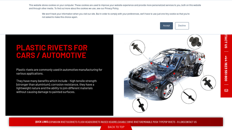 Plastic Rivets for Cars / Automotive