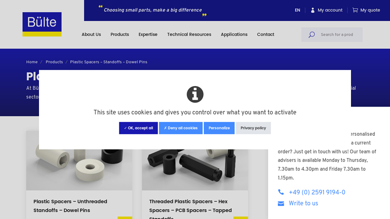 Plastic Spacers - Standoffs - Dowel Pins