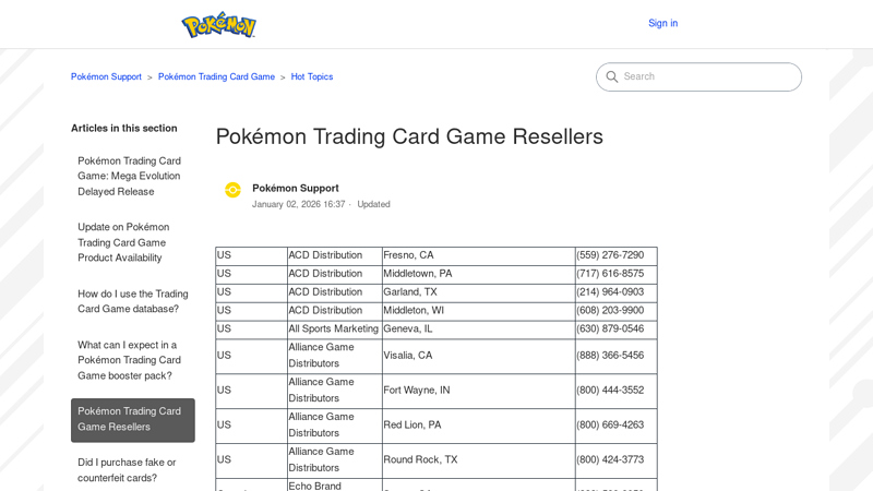 Pokémon Trading Card Game Resellers