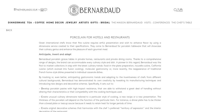 Porcelain for hotels and restaurants