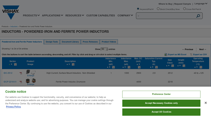 Powdered Iron and Ferrite Power Inductors