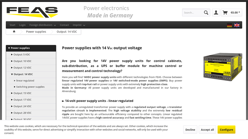 Power supplies with 14 VDC output voltage