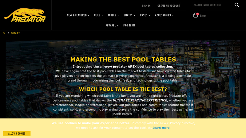 Predator High-Performance Pool Tables