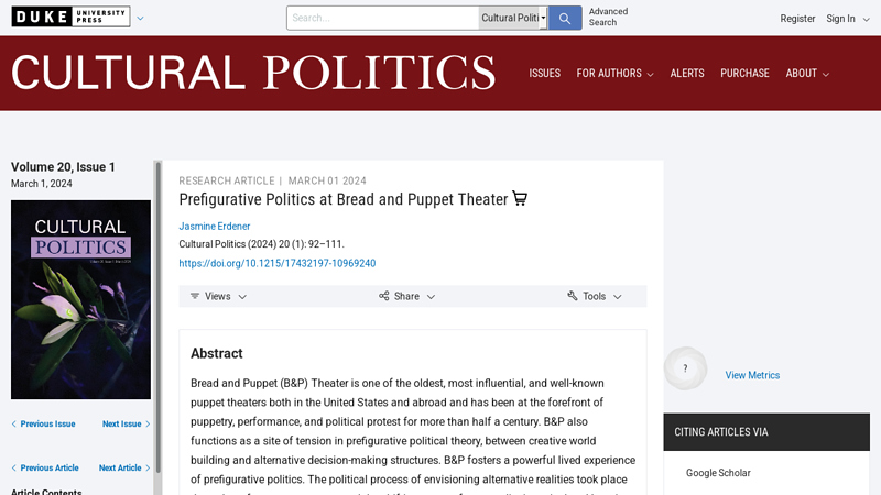 Prefigurative Politics at Bread and Puppet Theater