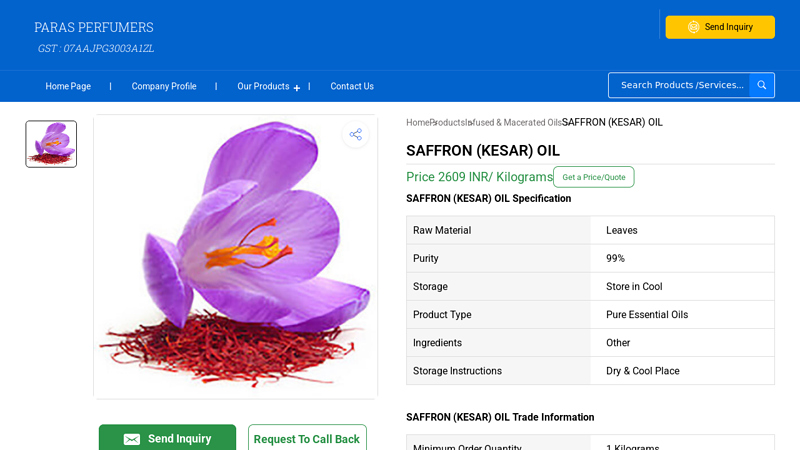 Premium Saffron (Kesar) Oil