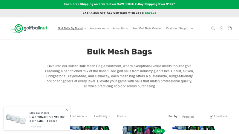 Premium Used Golf Balls in Reusable Mesh Bags
