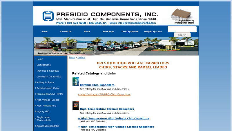 Presidio High Voltage Capacitors Chips, Stacks and Radial Leaded
