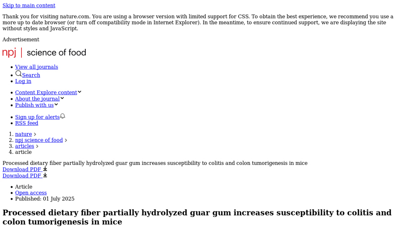 Processed dietary fiber partially hydrolyzed guar gum increases ...