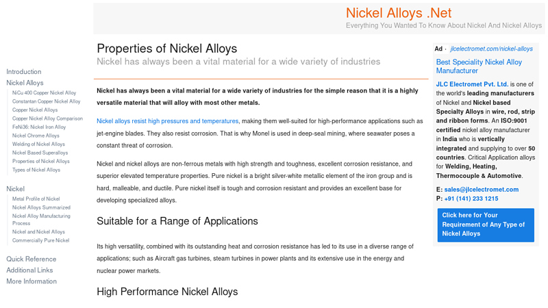 Properties of Nickel Alloys