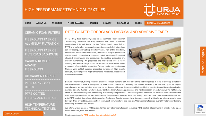 PTFE Coated Fiberglass Fabrics and Adhesive tapes
