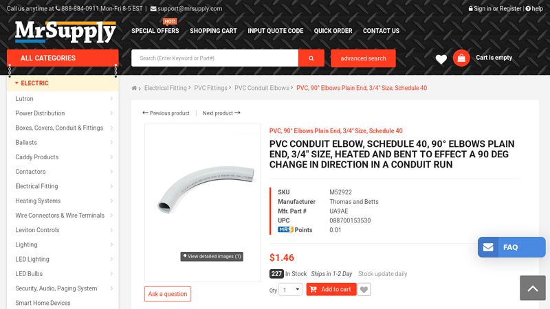 PVC, 90° Elbows Plain End, 3/4