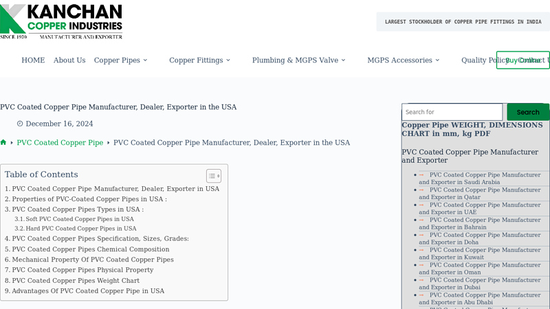 PVC Coated Copper Pipe Manufacturer, Dealer, Exporter in the USA