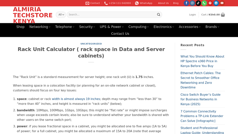 Rack Unit Calculator ( rack space in Data and Server cabinets)