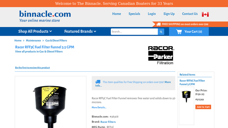Racor RFF3C Fuel Filter Funnel 3.5 GPM