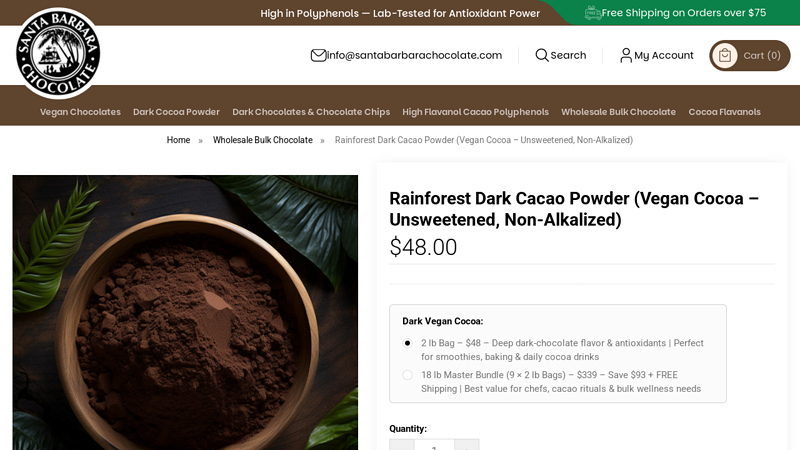 Rainforest Dark Cacao Powder - Non-Alkalized Cocoa