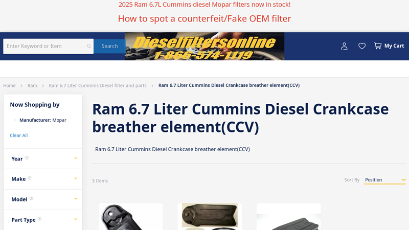 Ram 6.7 Liter Cummins Diesel Crankcase breather element(CCV)