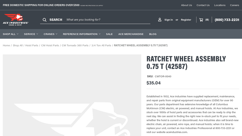 RATCHET WHEEL ASSEMBLY 0.75 T (42587) TOR