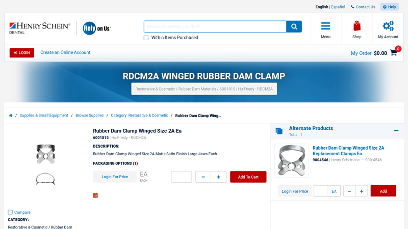 RDCM2A Winged Rubber Dam Clamp