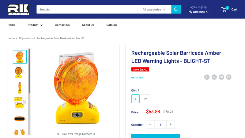 Rechargeable Solar Barricade Amber LED Warning Lights