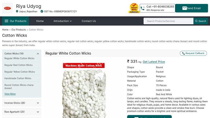 Regular Red Cotton Wicks Manufacturer from Jaipur