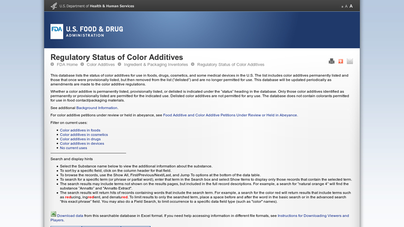 Regulatory Status of Color Additives