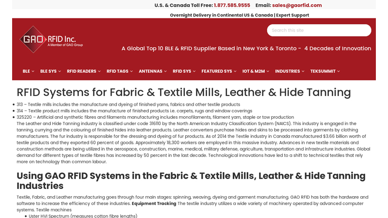 RFID Systems for Fabric & Textile Mills, Leather & Hide Tanning