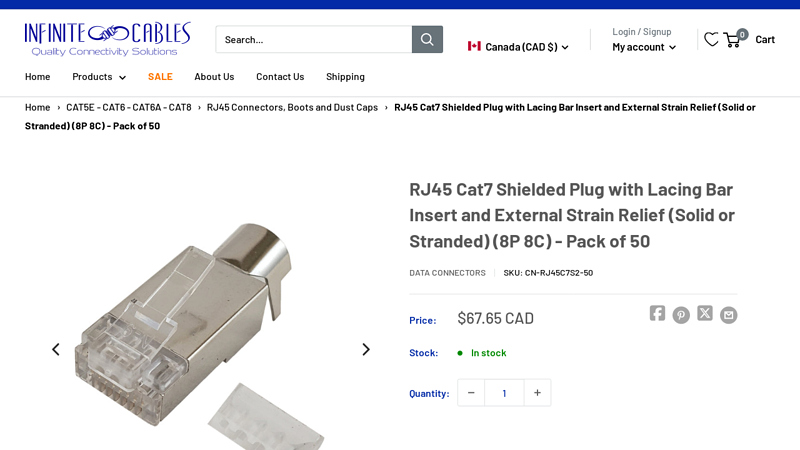 RJ45 Cat7 Shielded Plug with Lacing Bar Insert and External Strain ...
