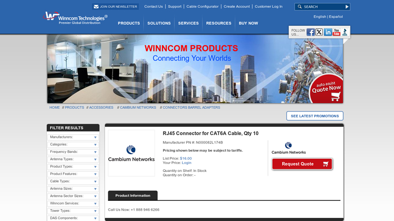 RJ45 Connector for CAT6A Cable, Qty 10