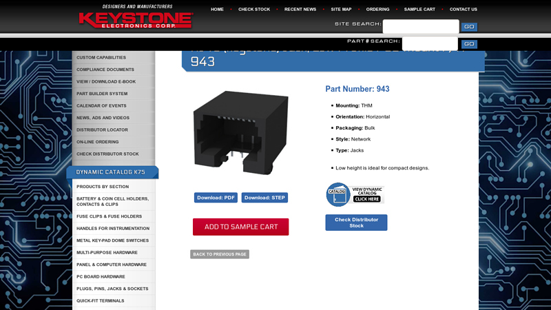 RJ45 (keystone) Jack, Low Profile PCB Mount P/N 943