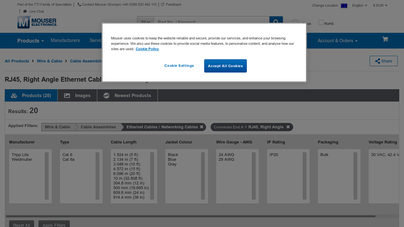 RJ45, Right Angle Ethernet Cables / Networking Cables