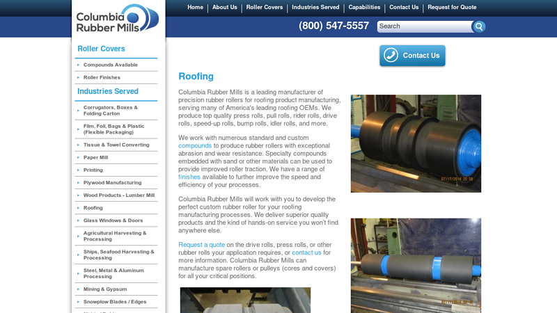 Rubber Rollers for Roofing Product Manufacturing