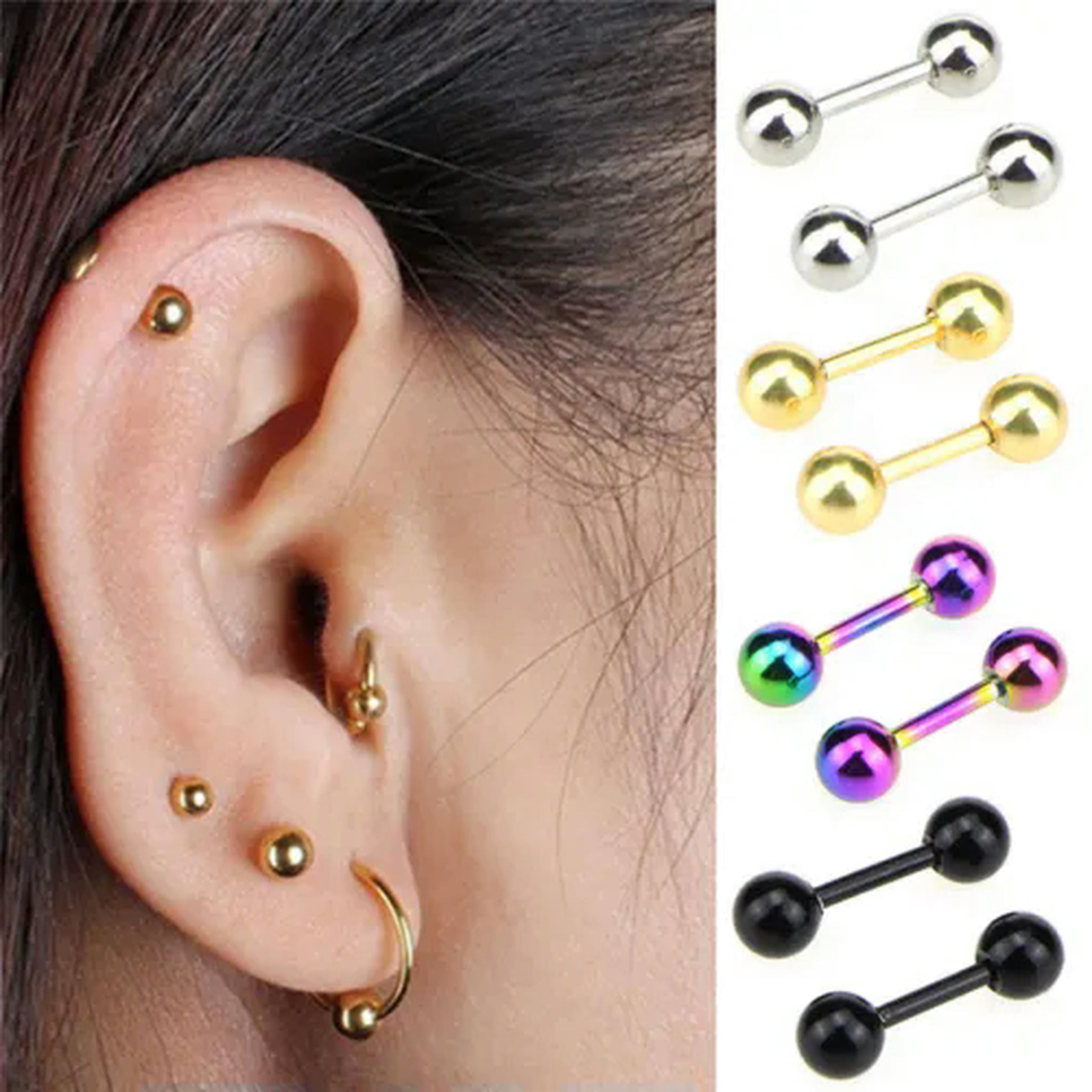 Ruifan 16G Stainless Steel Industrial Barbell Earring